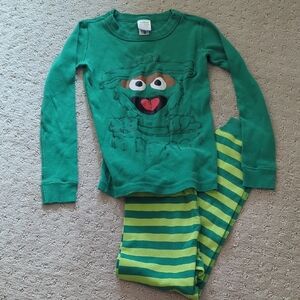 Hanna Andersson Green and Yellow Striped Pajama Set